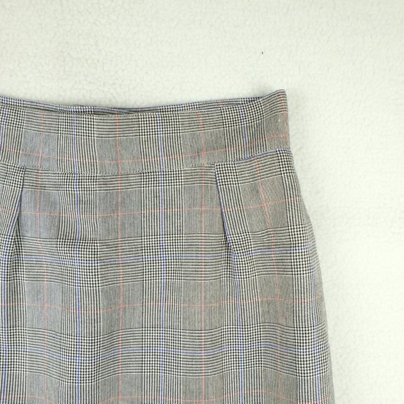 Vintage Womens Straight Skirt 10 Gray Houndstooth Check Midi Pleated Classic 80s - Picture 6 of 14